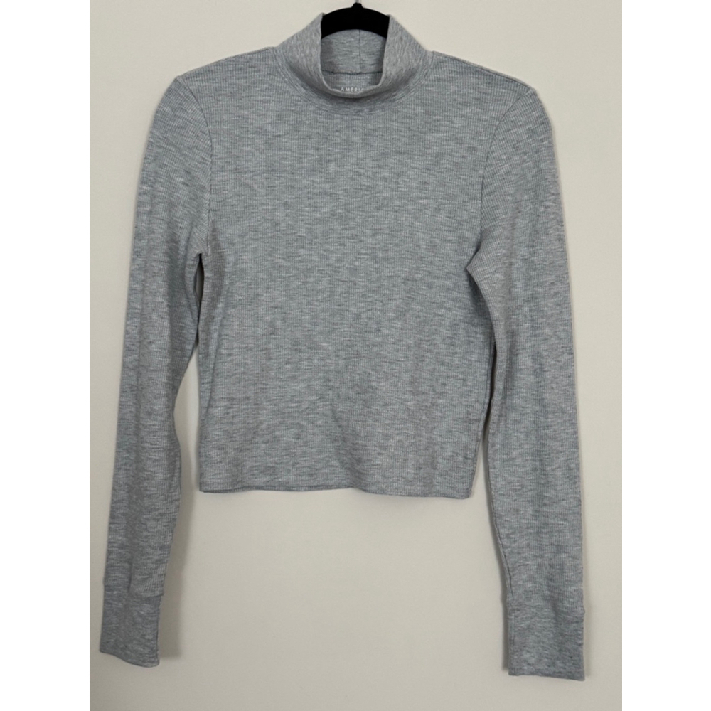 American Eagle Gray Ribbed Long Sleeve Top Size L